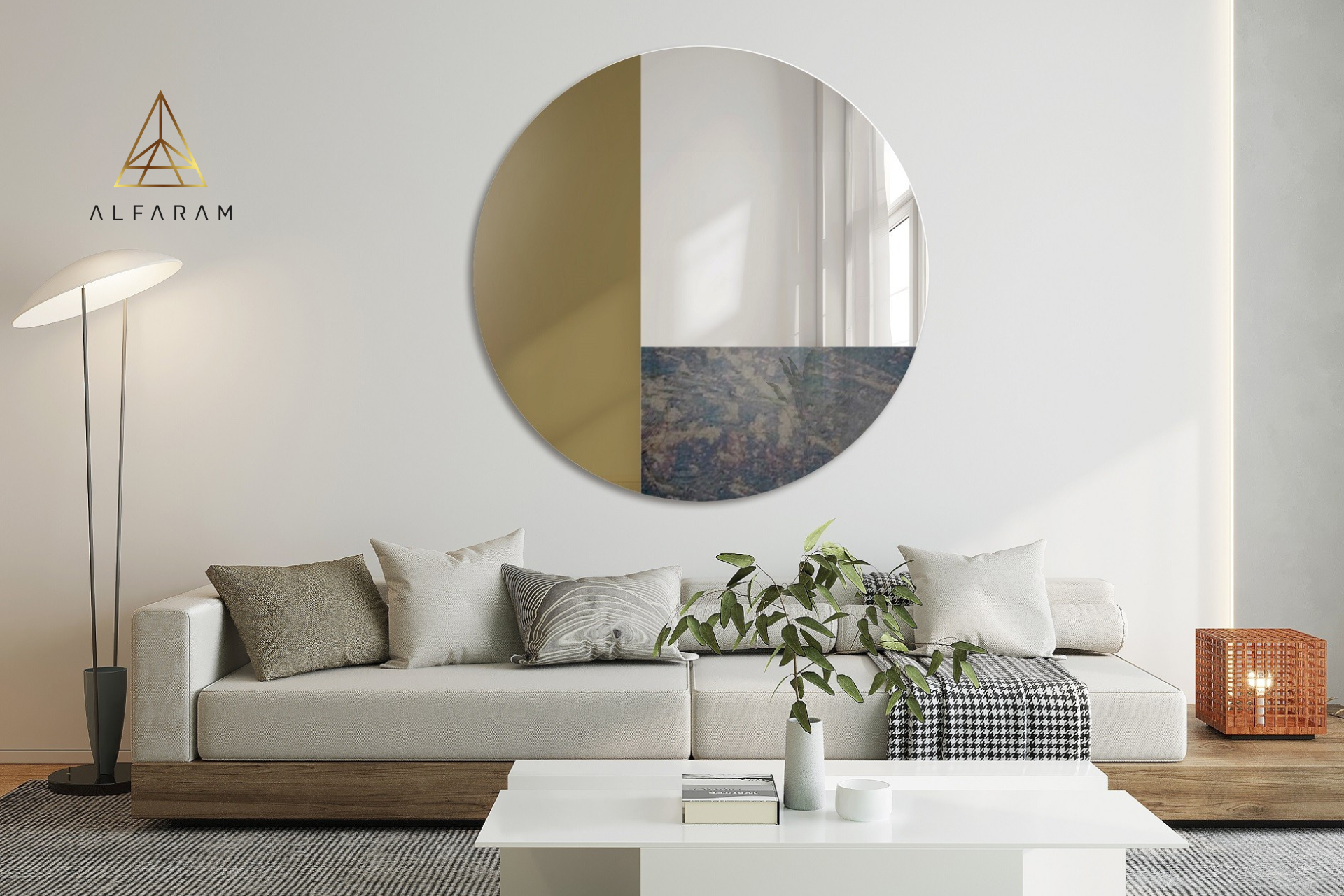 Dekorativní kulatý zrcadlový barevný panel hnědý a stařený – TOMI