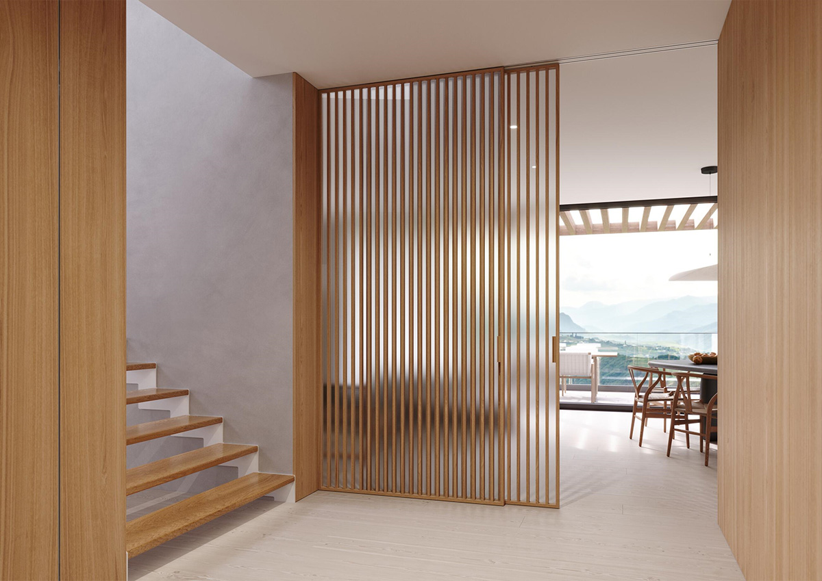 Posuvné dveře IDEALINE WOOD VERTICAL v posuvu do stropu PREMIUM