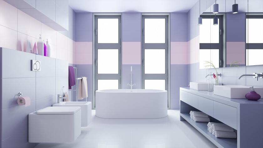 fialová koupelna