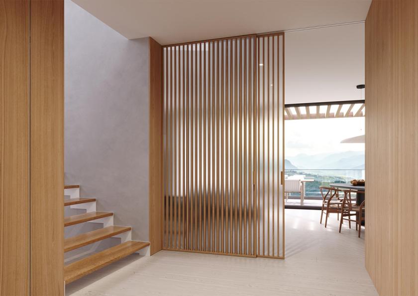 Posuvné dveře IDEALINE WOOD VERTICAL v posuvu do stropu PREMIUM