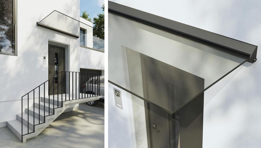 Skleněná stříška COOL a venkovní zábradlí BLADE