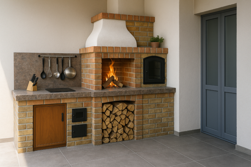 zahradní krb s grilem a udírnou