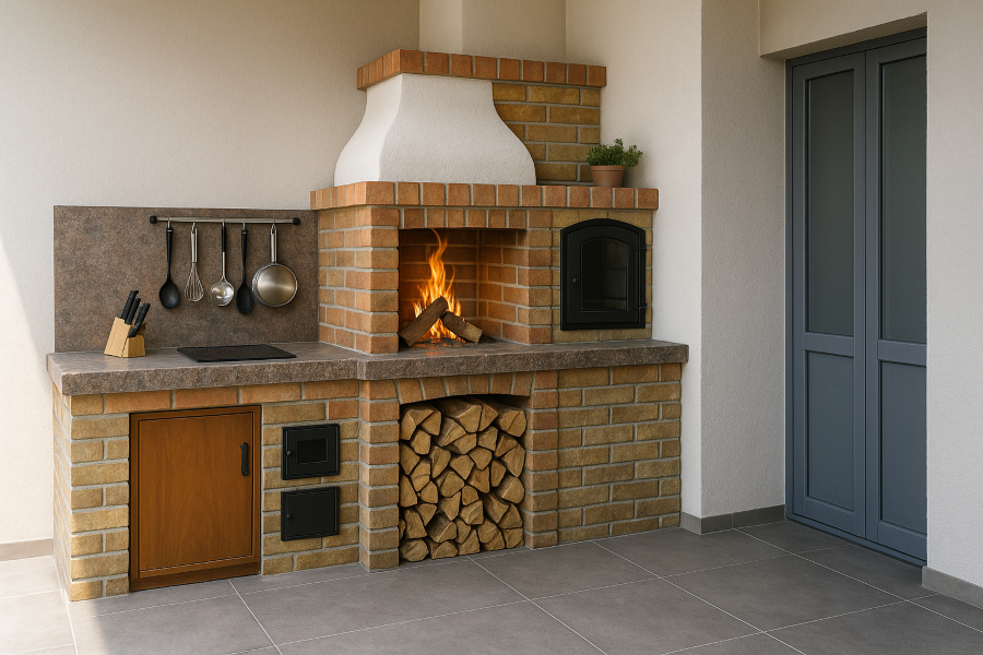 zahradní krb s grilem a udírnou